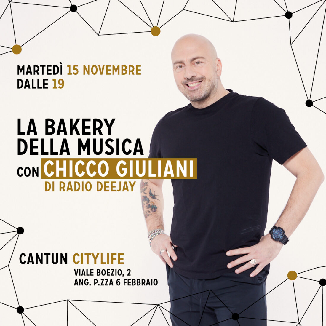 Martedì 15 Novembre dalle 19 LA BAKERY DELLA MUSICA con CHICCO GIULIANI di Readio Deejay CANTUN CITYLIFE Viale Boezio, 2